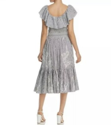 sachin and babi light blue dress Beige Floral Embellished Long Sleeve Midi Dress