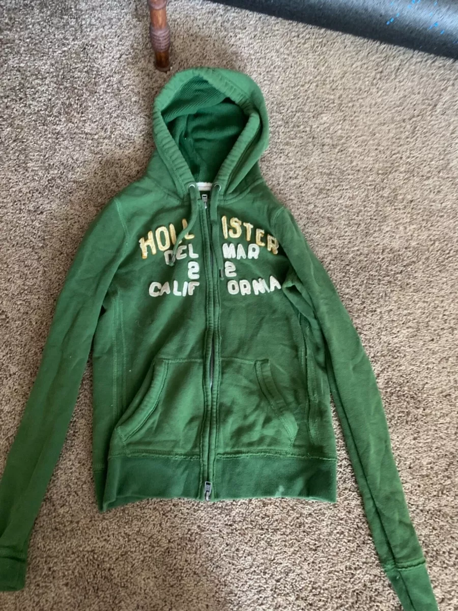 Hollister Dark green Hoodie Full Zip Up Small double zipper