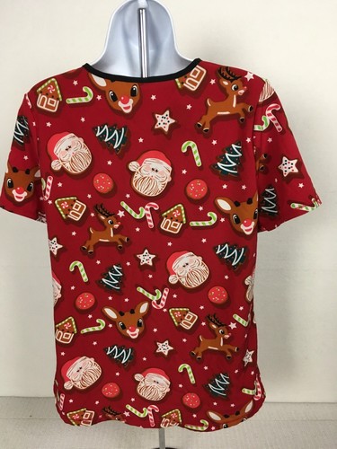 Rudolph the Red Noise Reindeer Womens Scrub Top Size S Red Holidays Santa Candy - Picture 5 of 16