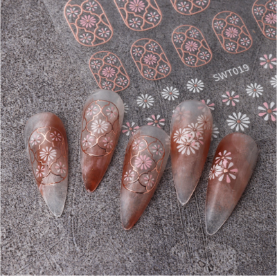 3D Nail Stickers Rose Gold Daisy Flower Nail Art Decoration Decal