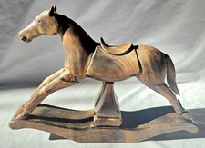 Vintage Rustic Folk Art Hand Carved Solid Wood Toy Rocking Horse