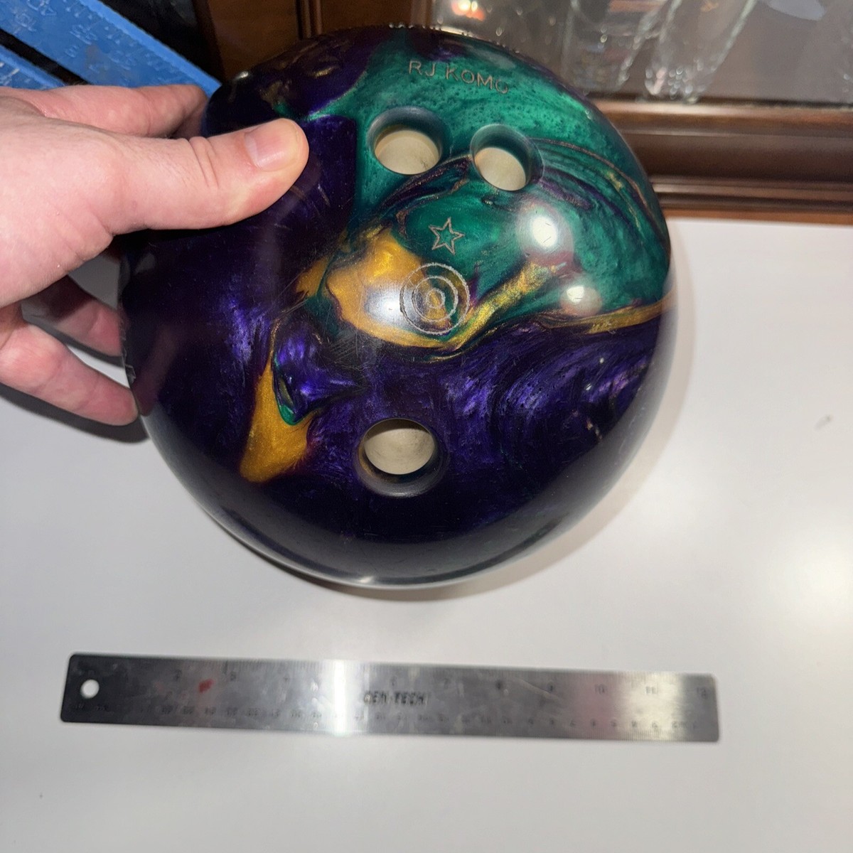 VINTAGE Ebonite Maxim Bowling Ball 14 lb (Green/Purple/Gold)Indigo