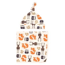 Hudson Baby Infant Boy Swaddle Blanket and Cap or Headband, Forest, One Size