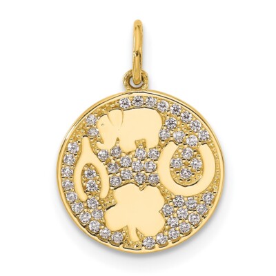 10k Yellow Gold Polished Cubic Zirconia Good Luck Medallion