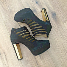 FERSENGOLD BERLIN Plateau-High-Heels 37 VelourLeder schwarz-gold Party GO-GO NEU