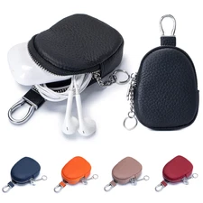Mens Womens Real Leather Pouch Key Holder Mini Zip Coin Case Keychain Detachable
