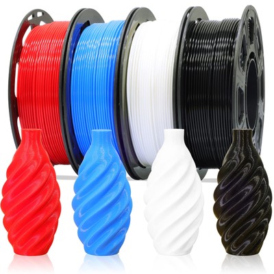 1.75mm Normal PLA 4 Most Basic Colors Bundle Pack Black Red White Blue Each S...