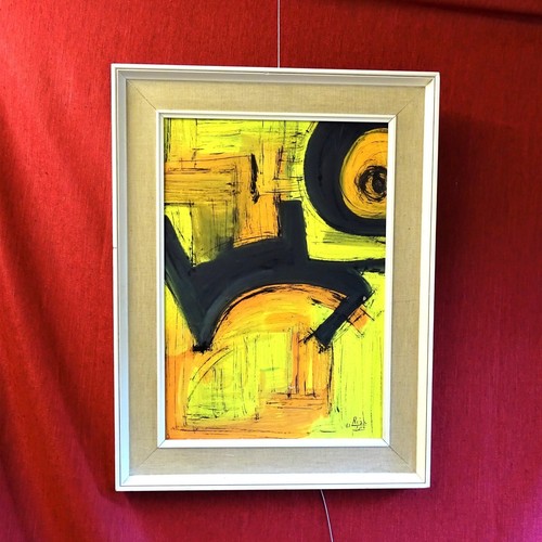 Original abstract painting framed signed OOAK mid-century Rini 1963 Israeli art - Picture 1 of 9