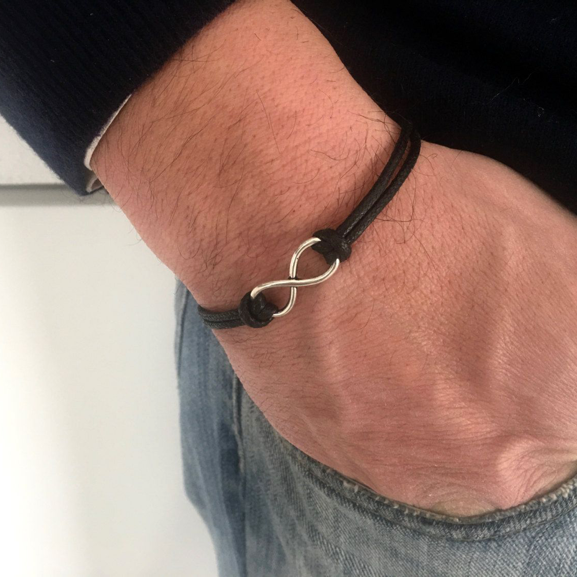 Nuoli Bracciale Infinity Argento Con Cinturino In Tessuto Nero - Fatto A Mano In Germania, Regolabile, Senza Nichel - 5