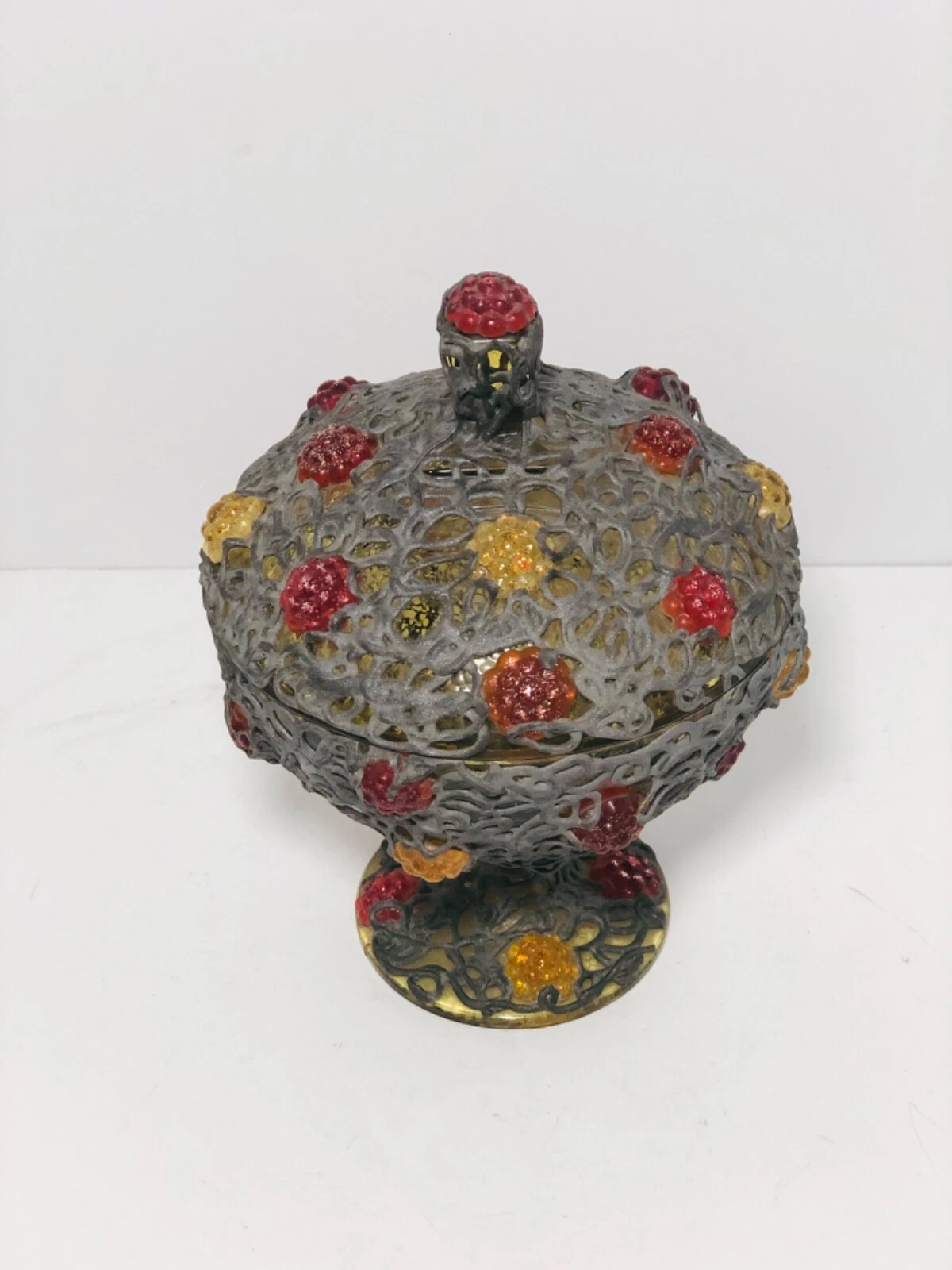 Unique Vintage Spaghetti Glass Pedestal Candy Dish Vintage