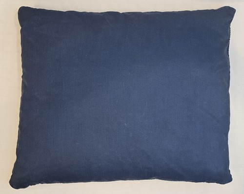Vtg Antique Wool Needlepoint Pillow French Blue Rose Floral Down Filled 17x17 - Picture 9 of 12