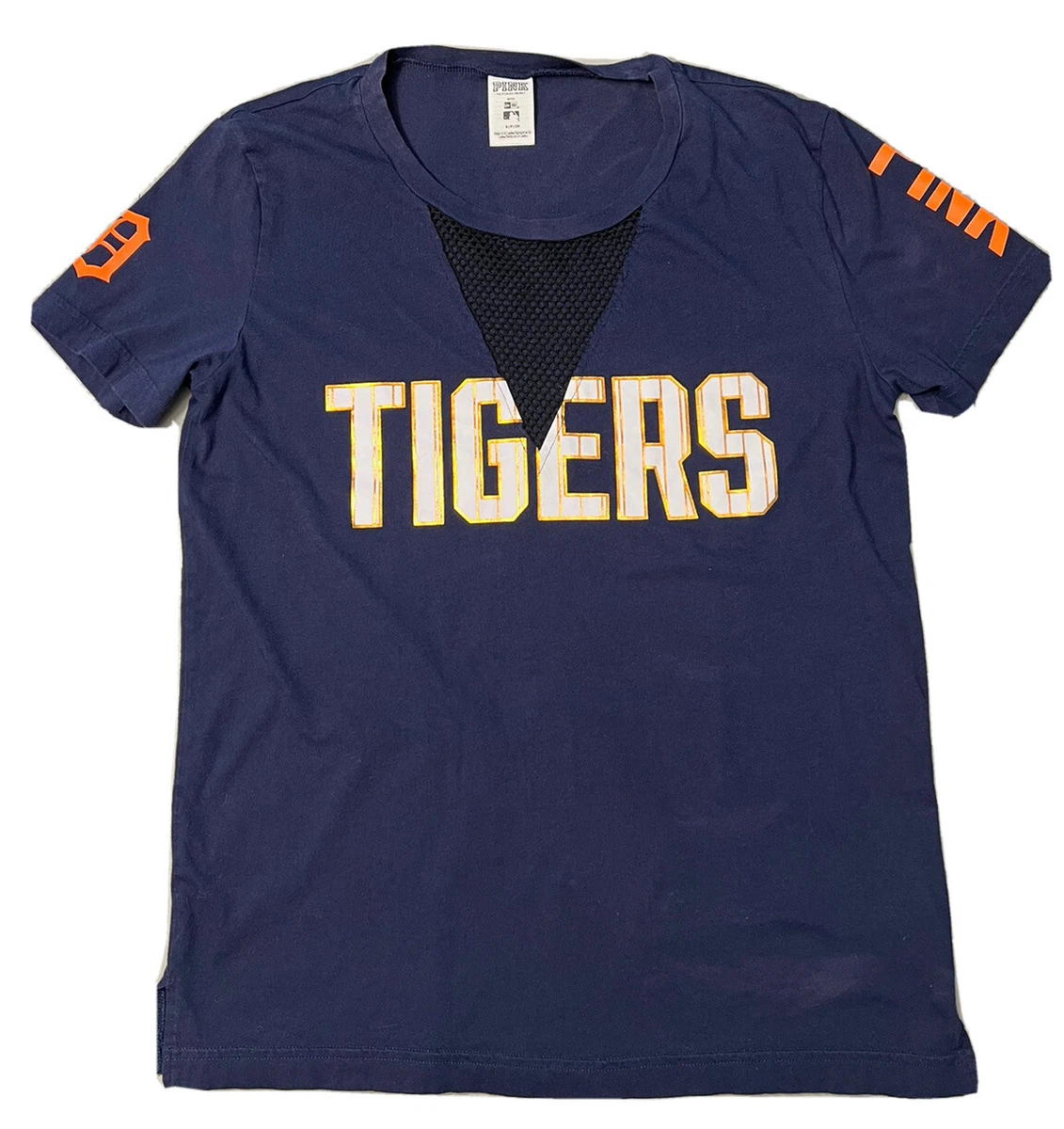 Maglietta Victoria's Secret Detroit Tigers Rosa - Manica 3/4, Con Strass, Bianca