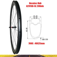 700C 40x25mm Road Bike Front Wheel Carbon Rim Tubeless Novatec A291SB-SL Hub