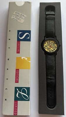 Keith Haring Uhr art Watch 1992 - rush hour- Limitiert  selten Lederarmband