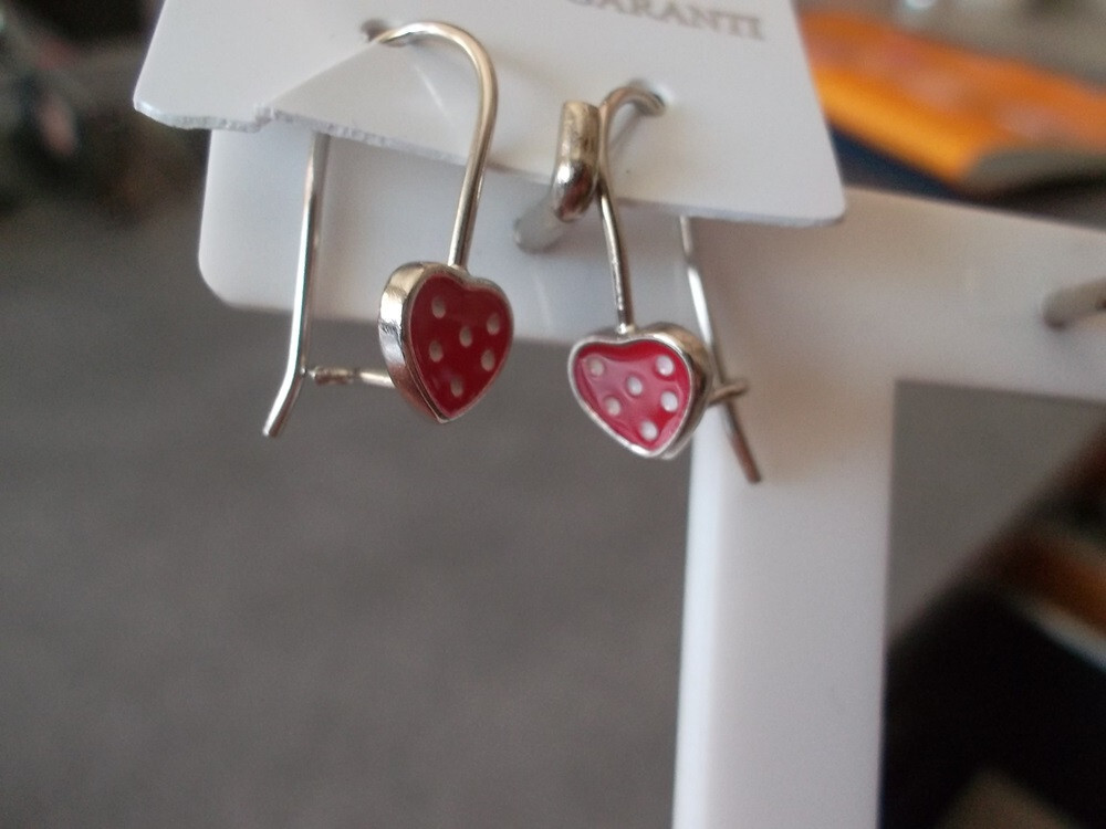 Boucles d'oreilles enfant coeur rouge argent 925 idéal cadeau d'anniversaire