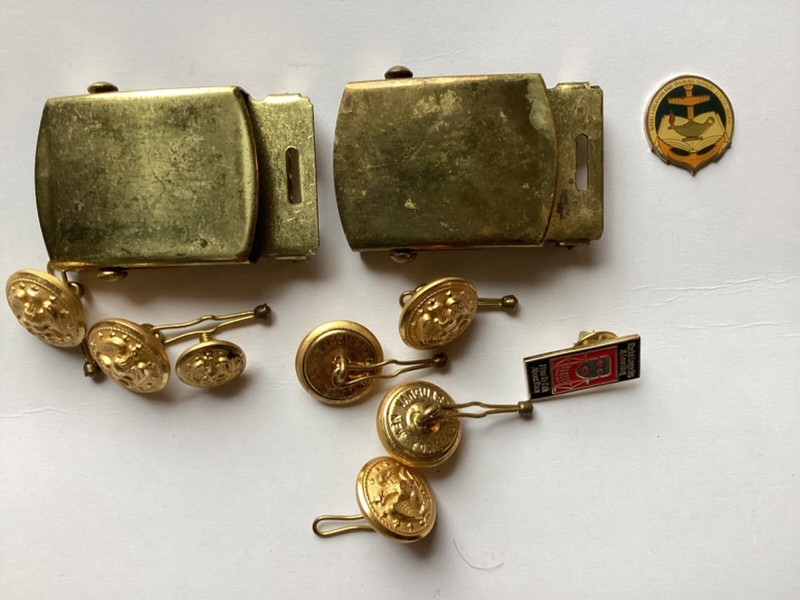 (2) US Navy Belt Buckles + Various Navy Pins & Buttons