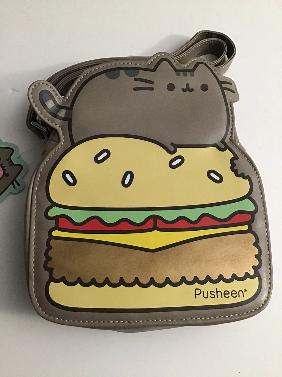 New Pusheen Cat Women Crossbody Cheeseburger Novelty Adjustable Strap Gray Purse