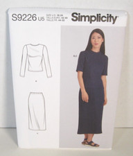 Simplicity 9226 Knit Tops 2 Styles Skirt Misses' 16-24 Pattern Uncut