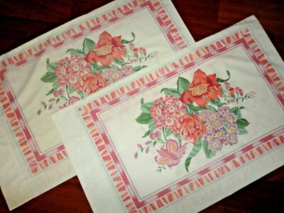 VINTAGE MARTEX BEAUTIFUL BOUQUET ORANGE PINK BURGUNDY (2) STANDARD PILLOWCASES 