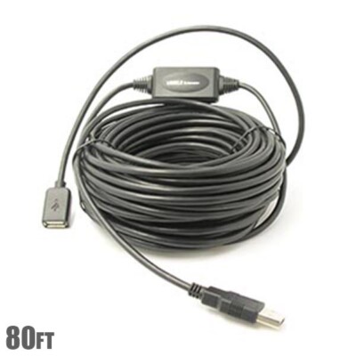 80Ft USB2.0 USB-2 Active Repeater A-Male to A-Female Extender M/F Cable Adapter