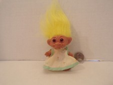 Russ Troll Doll 3" Vintage White Flower Dress Panties Yellow Hair Brown Eyes
