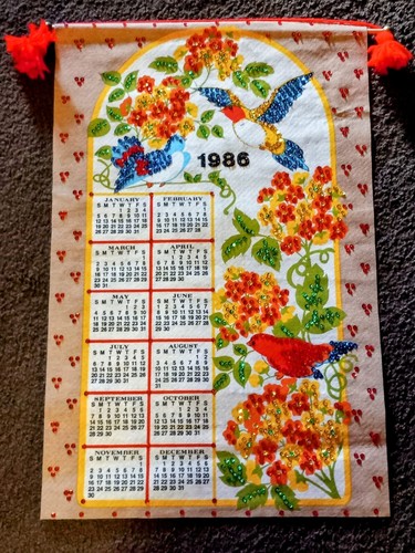 J-#U 1986 Finished Jewel Home Felt Wall Calendar Banner 25x16 Gorgeous!! J-#U
