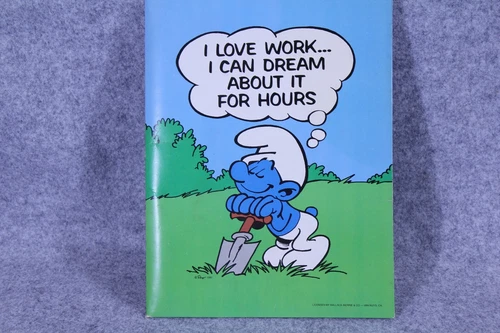 Smurf  Pocket Folder  1982 Excellent Condition I Love Work I Can Dream About it