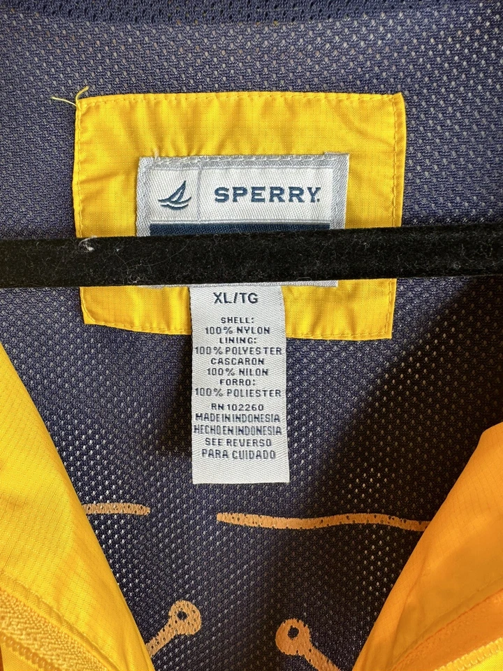 Chaqueta Sperry Top Sider Para Hombre XL Amarillo Brillante Cremallera Completa Cortavientos Lluvia Cremallera Foto 2 de 4
