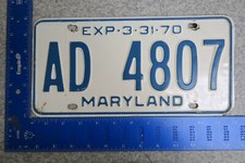 Maryland License Plate Tag MD 1969 69 1970 70 AD 4807