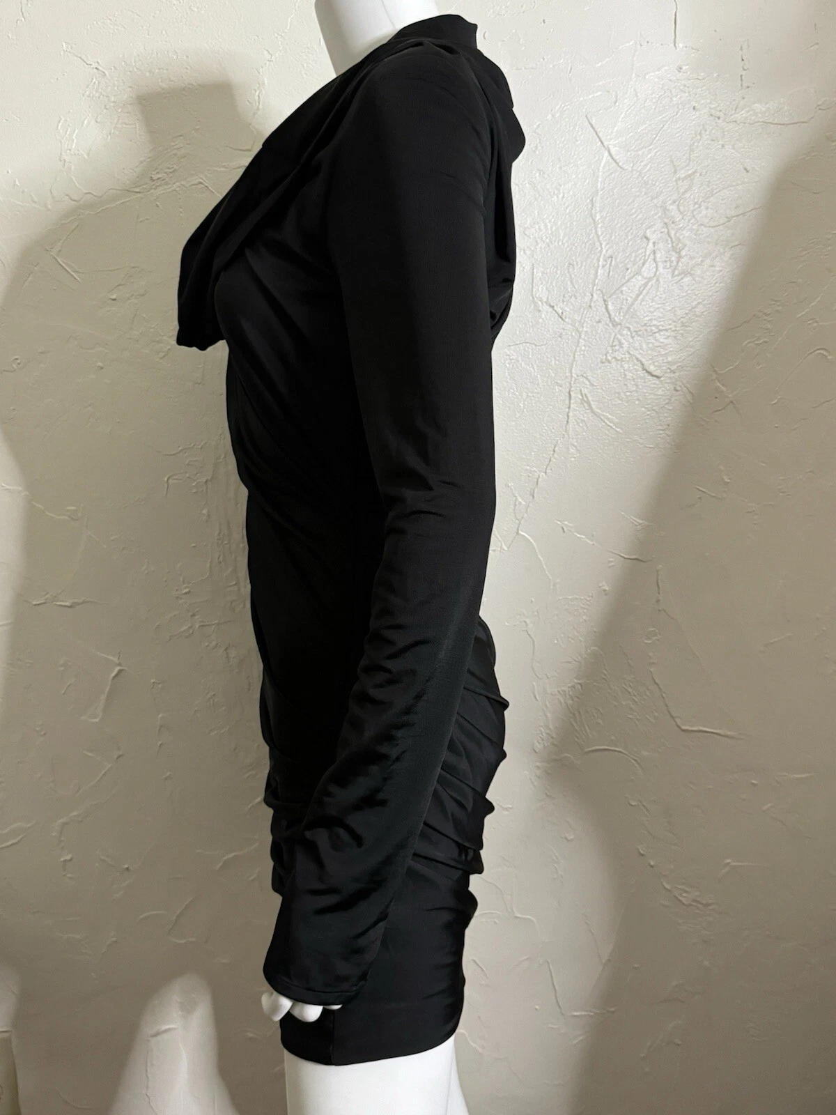 ALEXANDER WANG ABITO BODYCON DRAPPEGGIATO MANICHE LUNGHE NERO TAGLIA 2