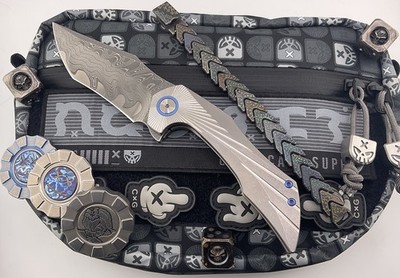 Reate /Elijah Isham Bladeworks Omen V2 DAMASCUS Milled Titanium & Black Timascus