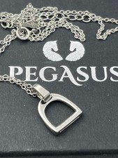 Pegasus Jewellery Signed 925 Sterling Silver Equestrian Horse Stirrup Necklace