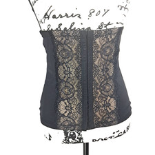 Lace Panel Waist Trainer Cincher Corset Size XL Black Tan Whimsigoth Fairygrunge