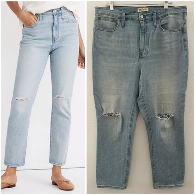 Madewell High Rise Slim Crop Boyjean Size 32 in Dumas Wash Light Ripped Denim