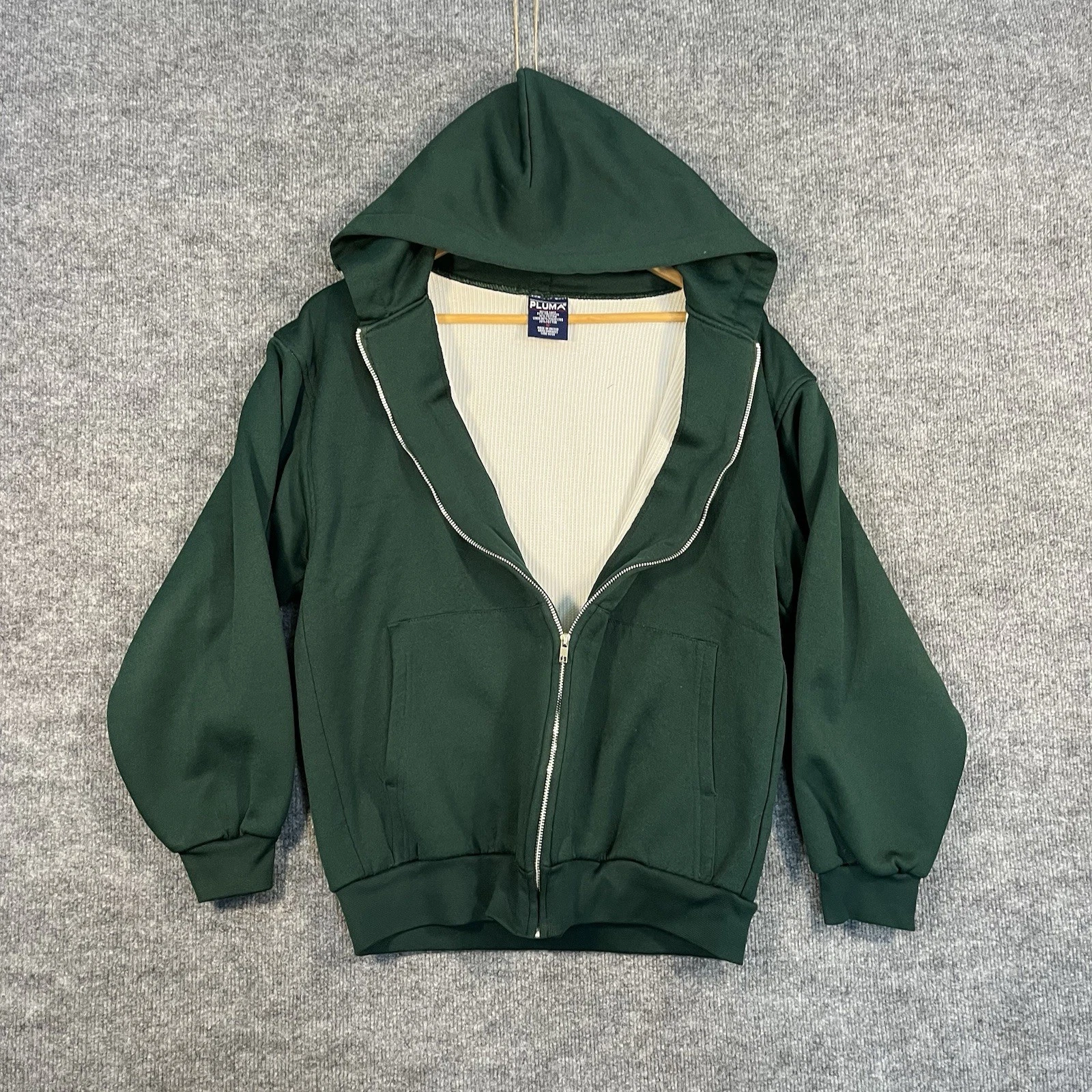 Vintage 90s Pluma Full Zip Thermal Lined Hoodie M Waffle Knit Forest Green RARE