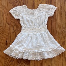 LoveShackFancy Girls White Eyelet Smocked Ruffle Dress Size 3-4Y Bohemian