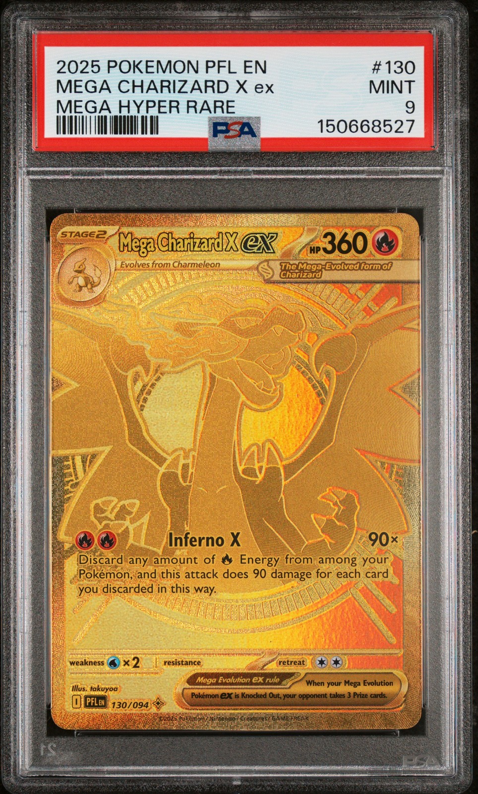 2025 POKEMON PFL EN-PHANTASMAL FLAMES MEGA HYPER RARE MEGA CHARIZARD X EX PSA 9