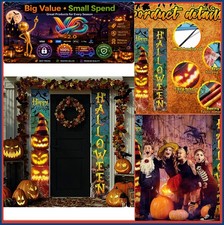 Halloween Porch Banner 2 Pack Polyester Waterproof 11.8x70.9 Inch Outdoor Decor