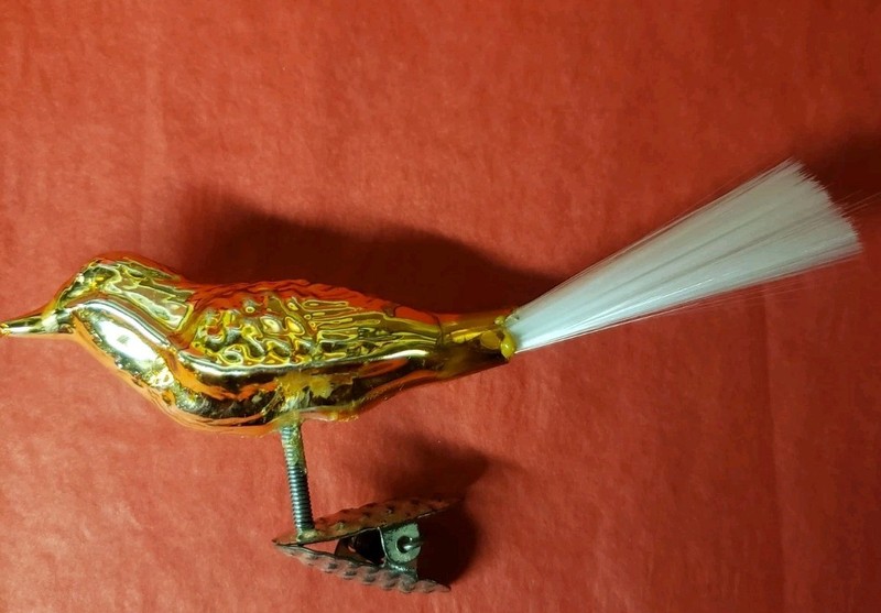 Vintage Christmas Gold Mercury Glass Bird Clip-on Ornament Japan