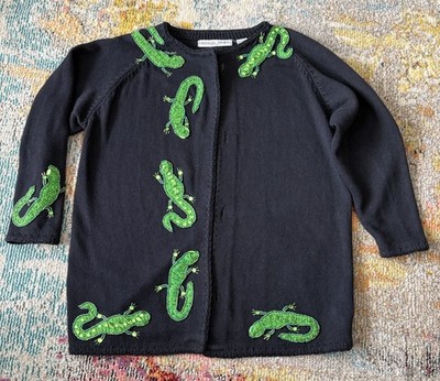 Michael Simon Sweater Embellished Geckos Lizards, 2X