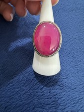 Sterling Silver 925 Oval Pink Agate Cocktail Ring, Size 7.25, 9g