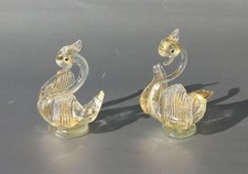 Murano Salviati Glasfiguren Schwäne als Salz Schälchen, Blattgold, ~ Art Déco