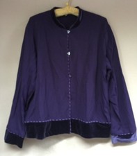 Coldwater Creek Womens Medium Button Front Velvet Trim Jacket Purple USA Casual