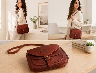 Vintage Leather Crossbody Bag for Women, Handmade Messenger Purse
