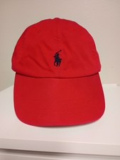 Polo Ralph Lauren Chino Ball Cap Red One Size Leather Strapback Cotton EUC