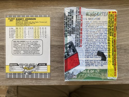 Karte + Pack - 1989 Fleer Randy Johnson RC #381 und 1 89 Fleer Cello Raines/Molitor - Bild 2 von 2
