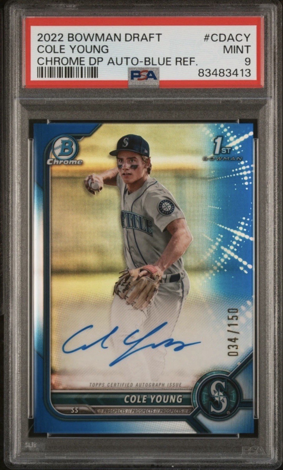 2022 Bowman Draft - Chrome Draft Pick Autographs Cole Young #CDA-CY Blue...