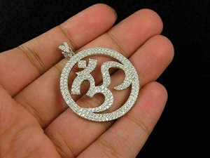Authentic 2.50 CT Round Real Moissanite Custom OM Pendant 14K White Gold Plated