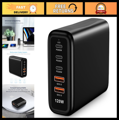 120W Multi-Port USB C Charger Block, 5-Port Fast Charging Hub for iPhone & Andro