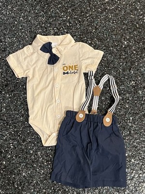 First Birthday Boy Outfit Mr Onederful 1st birthday Top & Suspenders 9-12 Months